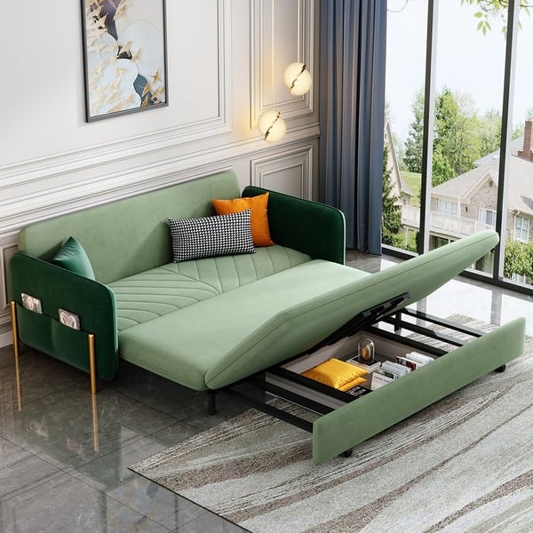 Ouyessir Upholstered Tufted Velvet Convertible Futon Sofa Bed On Sale